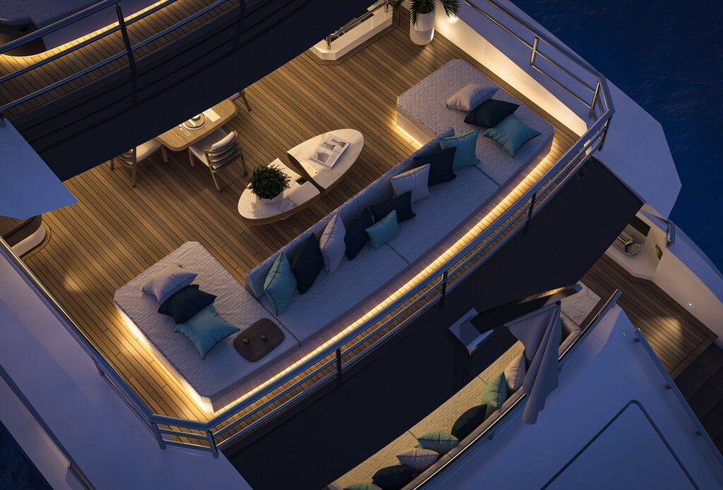 eternal spark yacht charter aft deck with led lights