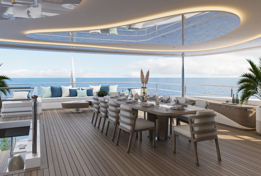 eternal spark yacht charter bridge deck dining table
