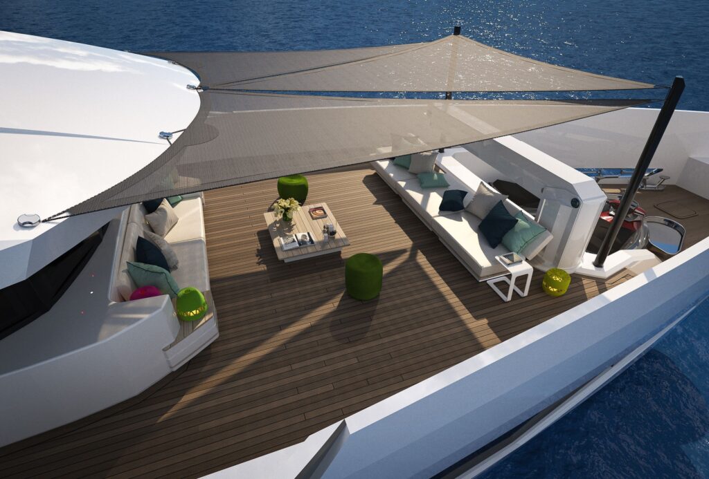 eternal spark yacht charter front deck bimini sunshade