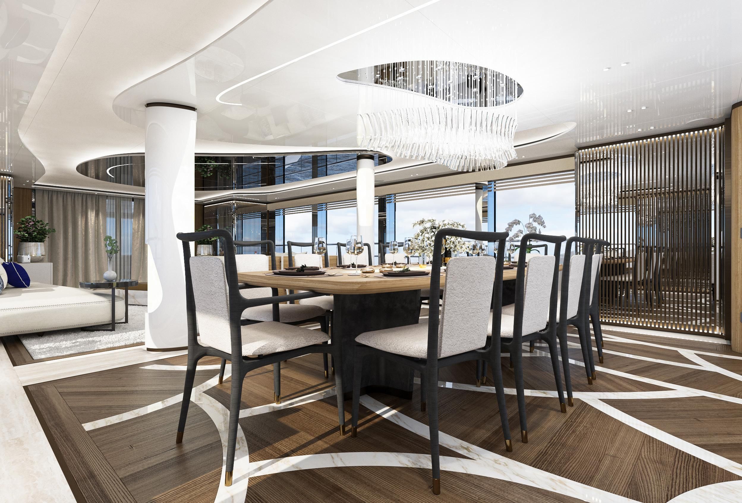 A Full Wellness Experience Aboard Eternal Spark 5 Eternal Spark yacht main deck interior salon and dining area