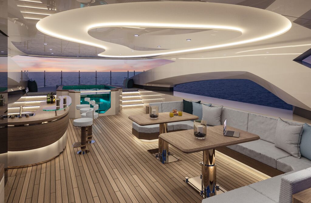 eternal spark yacht charter sundeck with lights on